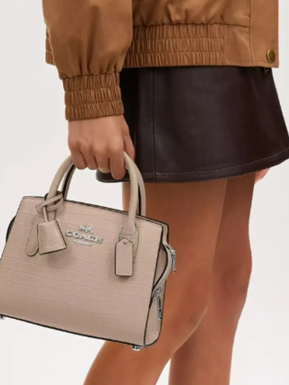 COACH Pebbled Leather Satchel in Light Beige ,  Matching Wallet Andrea Carryall
